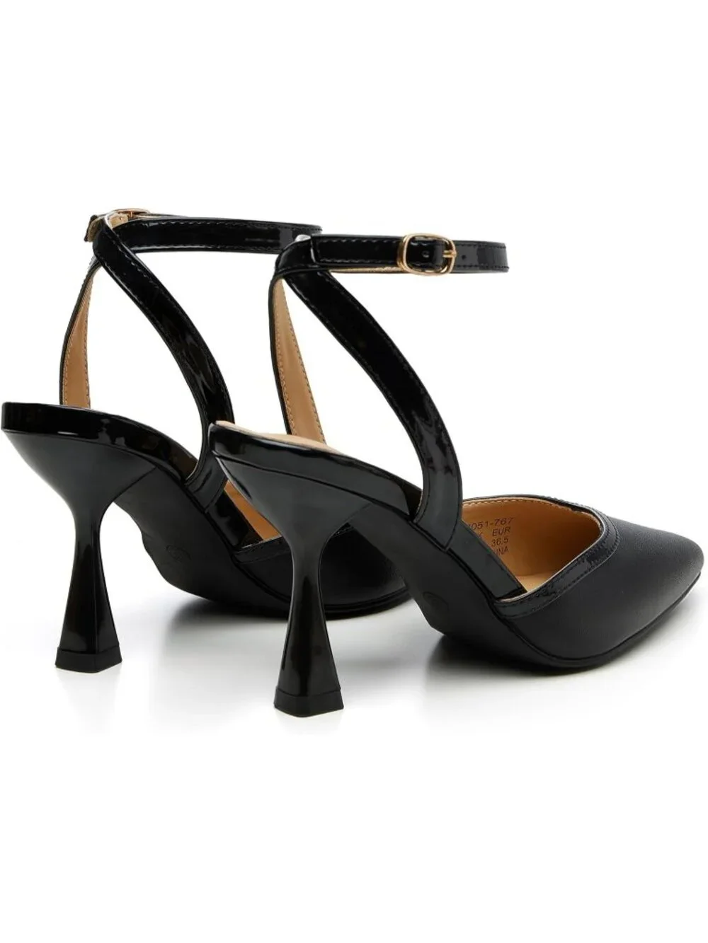 Women's Black Pu Slingback Pointed Toe Stiletto Heels Ankle Strap Dress Shoes